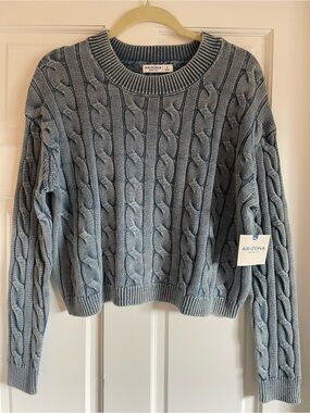 Arizona Jean Company Dusty Blue Cable Knit Crewneck Sweater